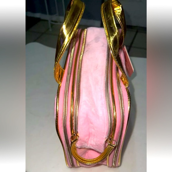 Juicy Couture Pink Gold Velour Cosmetic Travel Bag Makeup Storage Saxious NWT - Picture 4 of 8